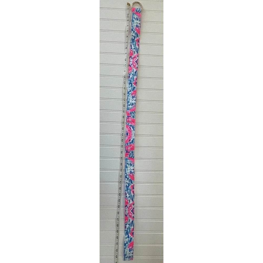 Delta Belt Womens Claws & Tails Pink Blue Floral Canvas D-Ring Belt Size Medium